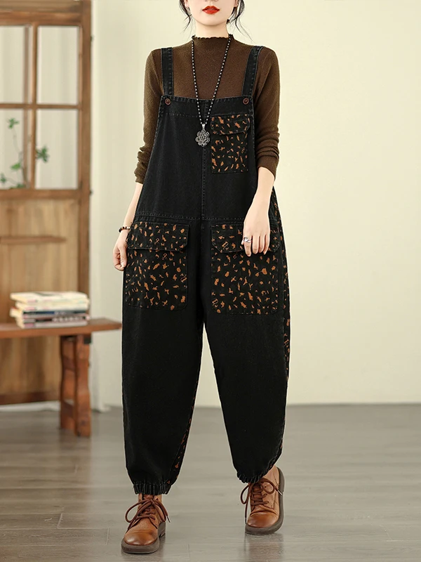 سروال أوفرول نسائي كاجوال بجيوب كبيرة ومزيج من الدنيم والقطن والبوليستر، مقاس كبير، يساعد على تنحيف الجسم ومكافحة الشيخوخة #5