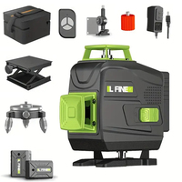 16 Line Laser Level Kit Self-Leveling Rechargeable Lithium Battery 4800mAh US Plug with Aluminum Rotating Base with 2 Battery