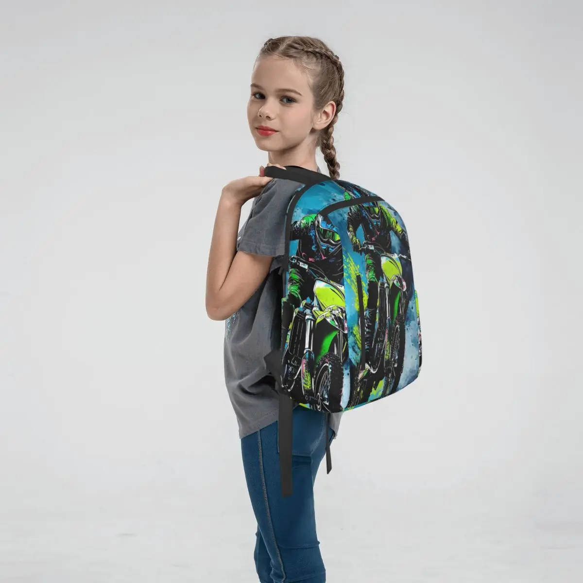 Motorcycle Rider In Mountain Graffiti Backpack Daypack Boys Girls BookBag School Bag Shoulder Bags for Men Women