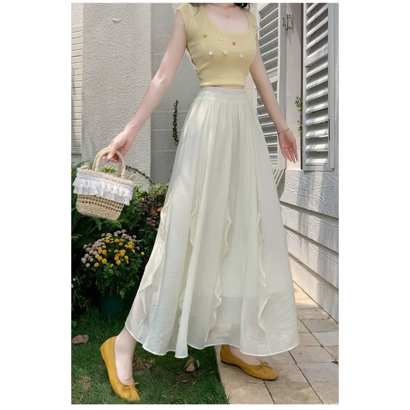 Onregelmatige gegolfde geplooide voor dames 2025, nieuwe Super Fairy paraplu hoge taille A-lijn lange rok