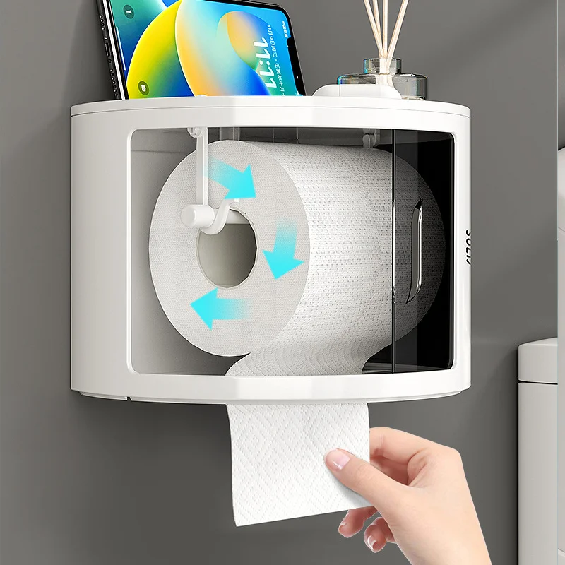 Wall Mount Toilet Paper Holder Shelf Bathroom Waterproof Toilet Paper Tray Roll Paper Tube Storage rack Creative Tray Tissue Box