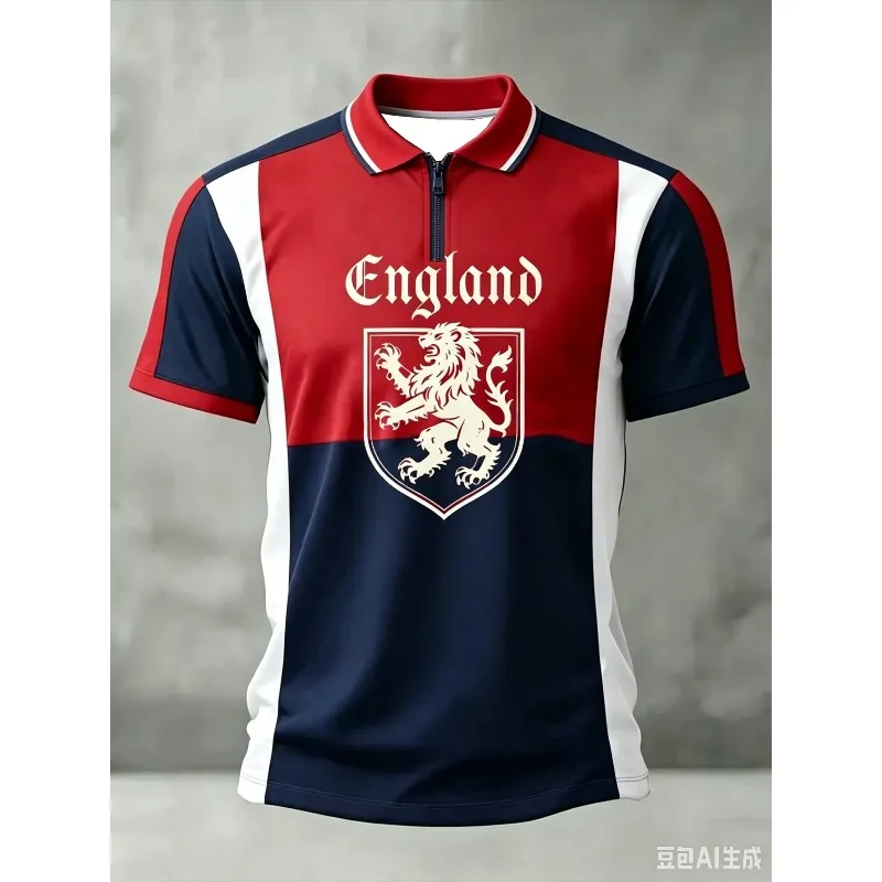 England Football Half Zip Polo Shirt 3D Full George Cross Print T-shirt Men Women Soccer Supporter Uniform Casual Sport Tee view 6