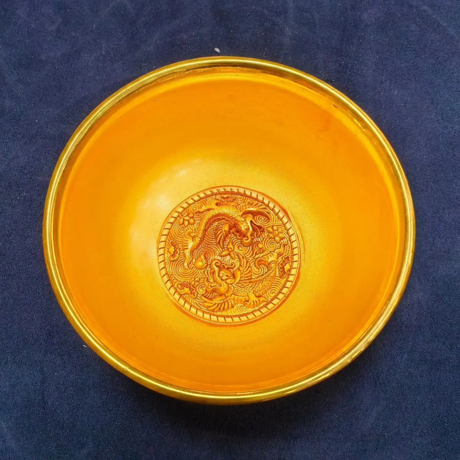 Annual collection Cloisonne gold bowl gilt retro Qianlong rich copper bowl cornucopia Daqing ornament play beads attract wealth
