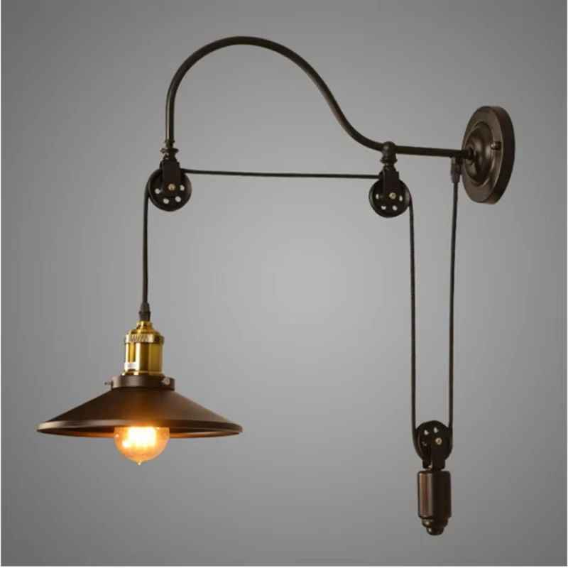

Creative Vintage Retro Wall Lamp Wrought Iron Loft Industrial American Pulley Lift Wall Sconce Lights Fixture Home Deco Cafe Bar