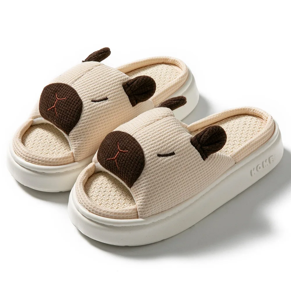 

Противоскользящие тапочки с изображением капибары, домашняя одежда с героями мультфильмов, льняные тапочки с капибарой, льняные шлепанцы с толстой подошвой, каваи, женские льняные шлепанцы с животными