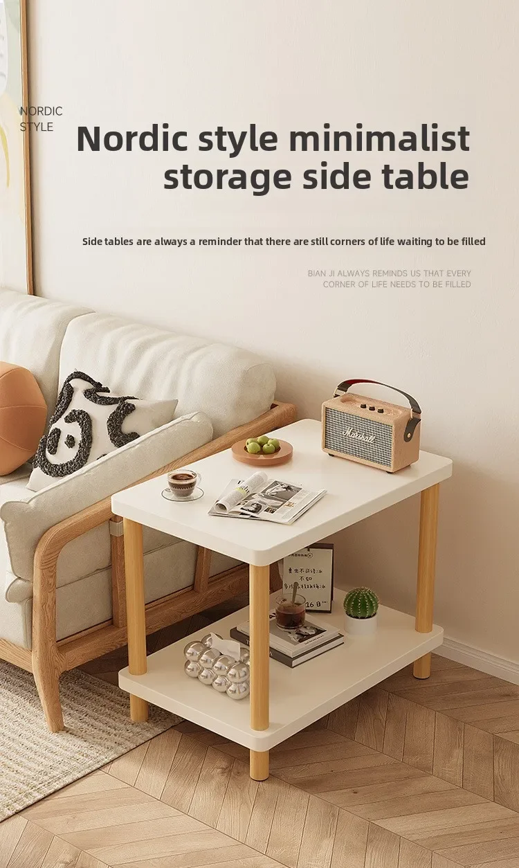 Movable Two Tier Coffee Table Living Room Sofa Side Table Small Apartment Bedside Cabinet Side Tables Living Room Furniture