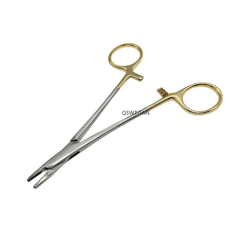 Gold Handle Straight Needle Holder Forceps, Braçadeiras de bloqueio, Pinça hemostática Ferramenta de beleza Micro instrumentos oftálmicos