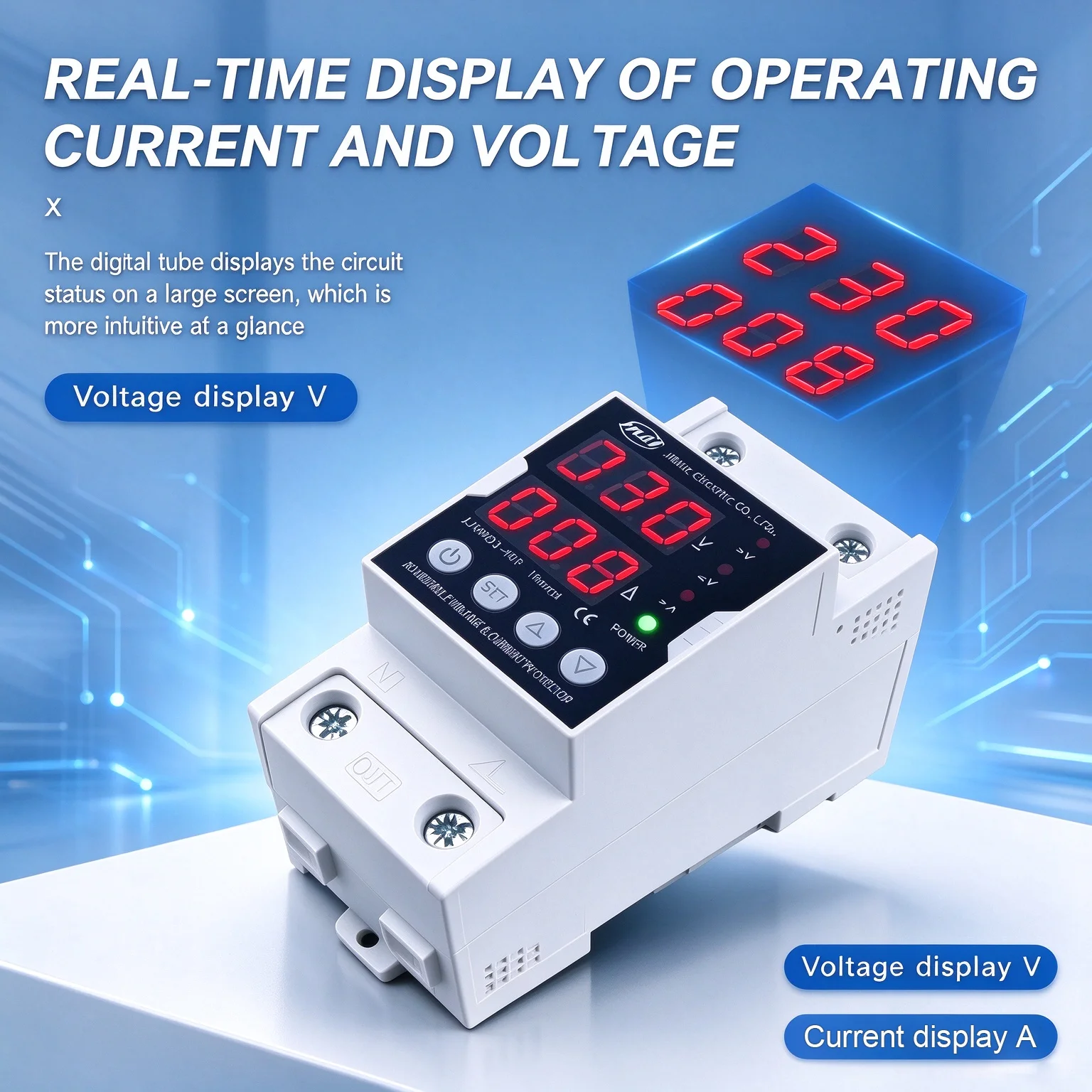 JIUJI JJVPD1-63F AC220V Dinrail Voltage & Current Controller 40-63A Auto Reset Overload Safety Protective Relay