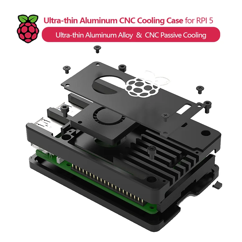 Ultra-thin Aluminum Alloy CNC Passive Cooling Protective Case, compatible with Raspberry Pi 5, N310, N311 (optional with fan)