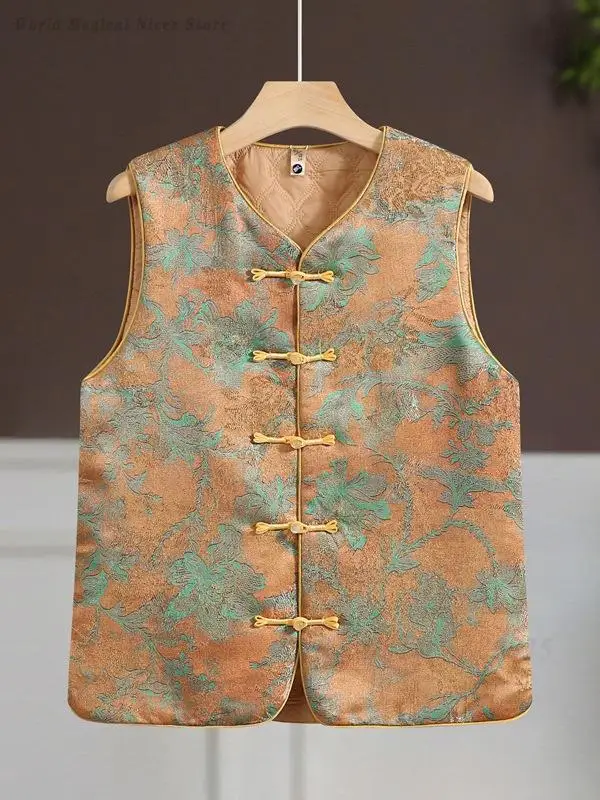 Frog Button Retro Warm Sleeveless Waistcoat Top Women Autumn Winter New Arrival New Chinese Style Padded Vest