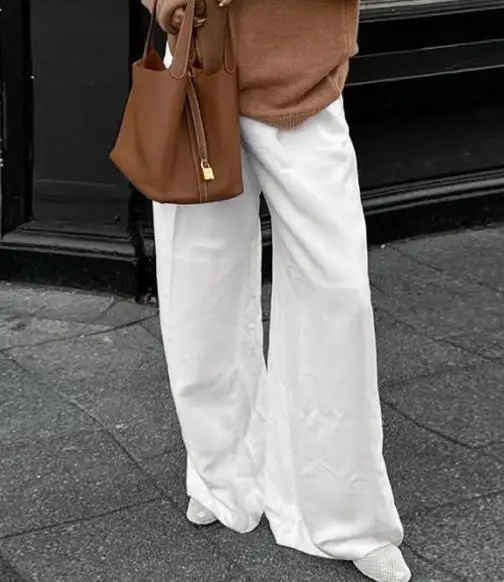 Trousers 2025 Spring/Summer Fashion High Waist Wide Leg Pants Loose Pocket Cotton and Hemp Casual Pants, Women's White Pants