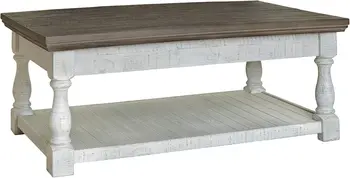 Havalance-Table basse élévatrice avec étagère pour partenaires, 2 plateaux de rangement cachés, gris et blanc, finition patinée, ferme