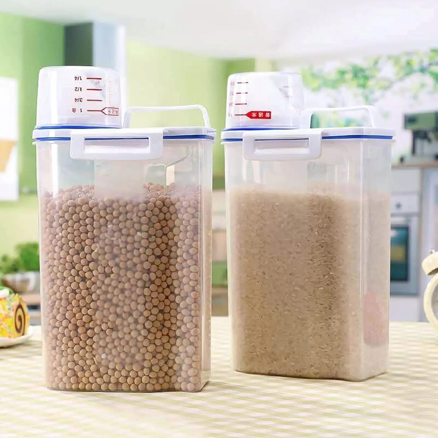 

2 Pack Rice Airtight Dry Food Container Airtight Cereal Flour Dispenser with Pouring Spout & Measuring Cup for Rice Flour Bakin