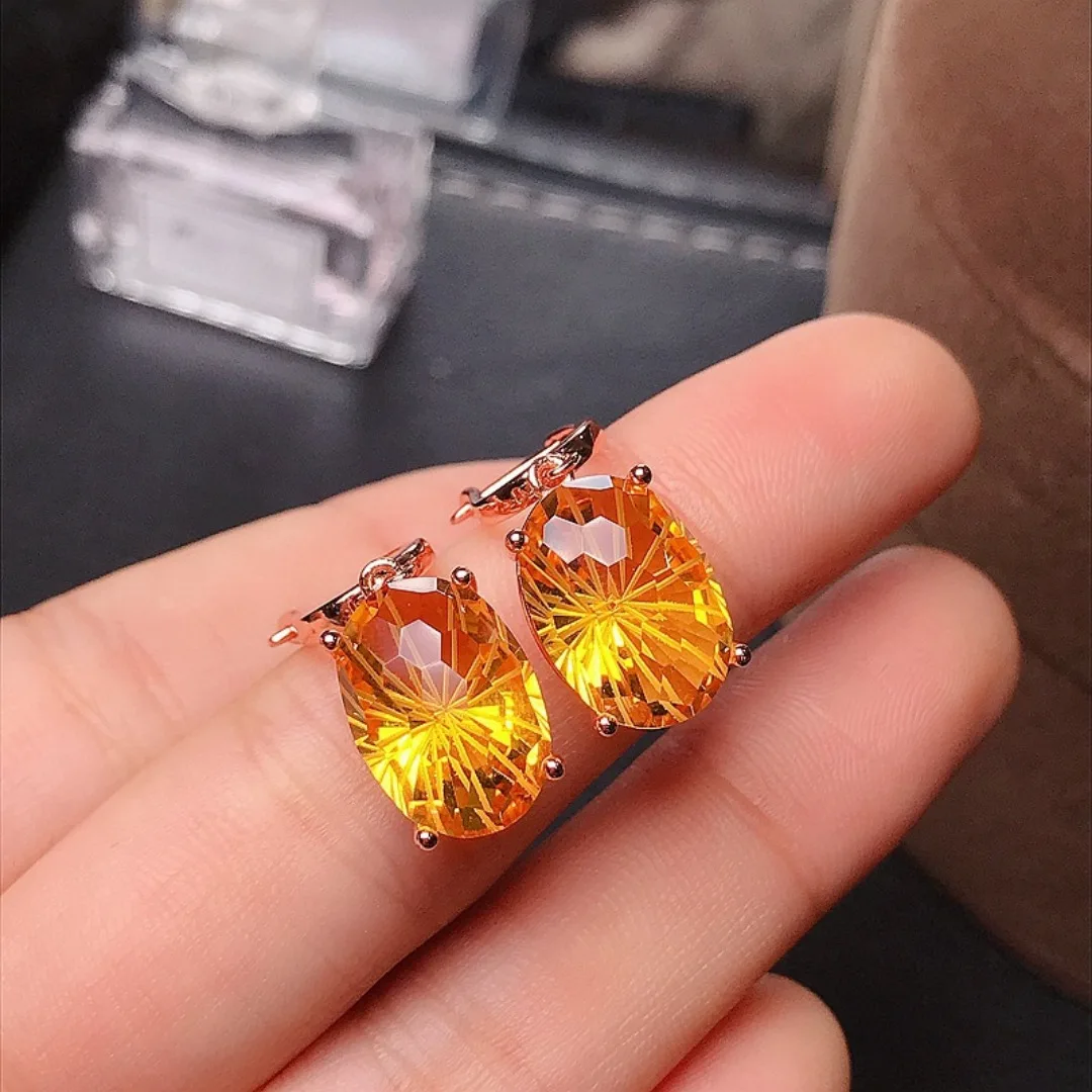 Natural Brazil Citrine Gemstone Simple Drop Earrings Real 925 Silver Fashion Earrings Fine Charm Jewelry for Women