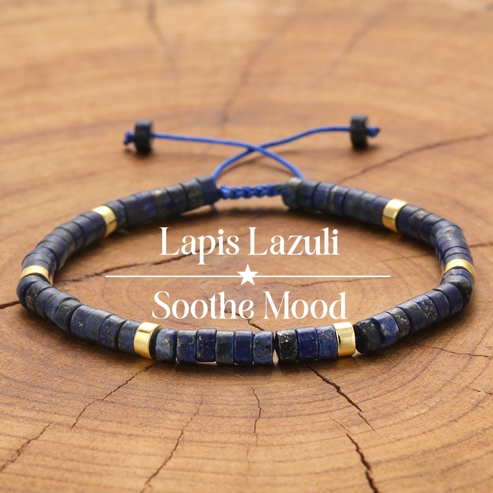 Natural Stone Lapis Green Aventurine Wheel Beads and Hematite Adjustable Bracelets for Men Women Daily Wear Casual Jewelry