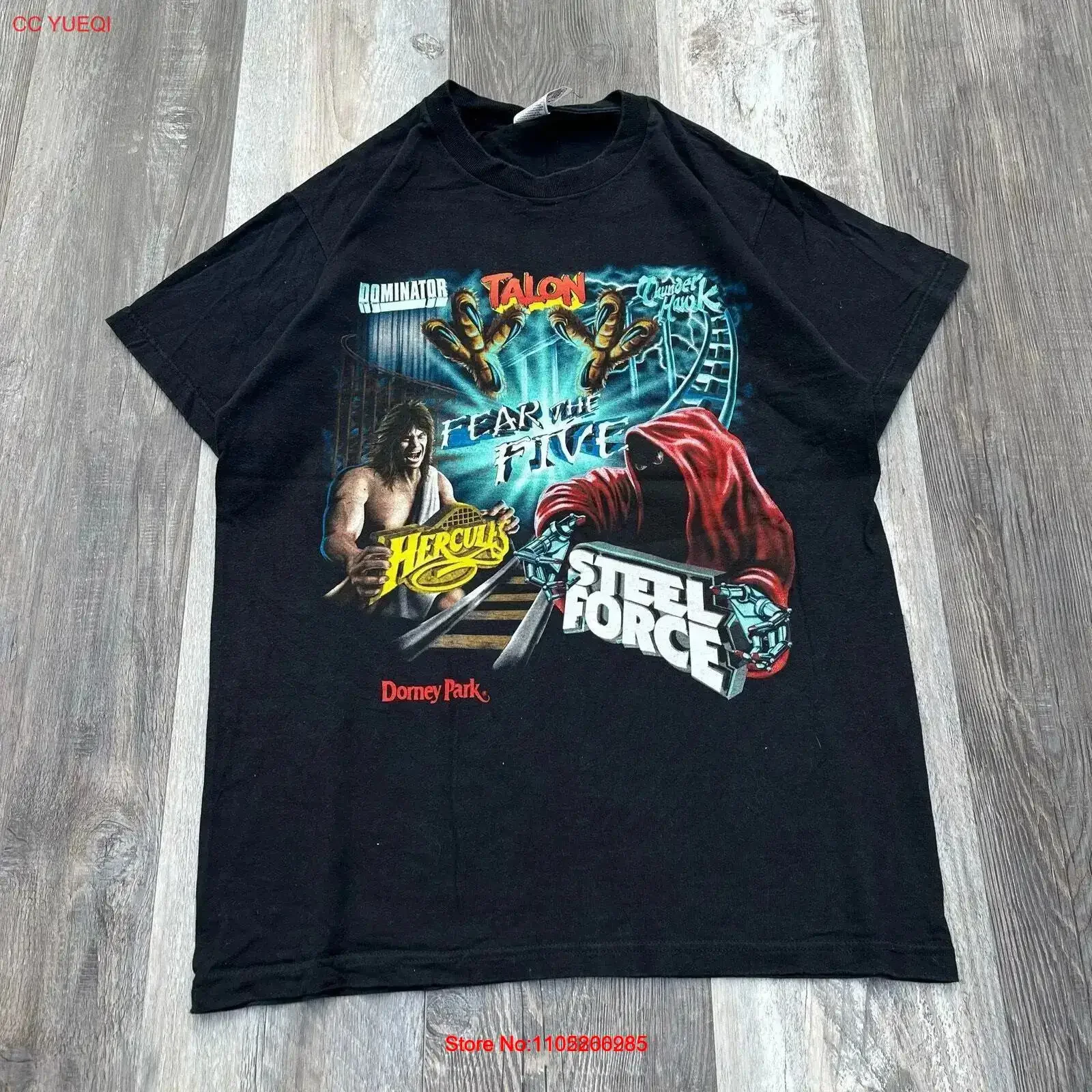 

Винтажная футболка Y2K 90-х годов Black Fruit of the Loom Dorney Park с подставками на роликах, винтажная стираная модная повседневная дышащая футболка