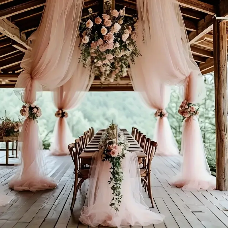Tüllstoff, himmelblau, durchsichtig, Tischläufer, Stuhlbögen, Hintergrundvorhänge für Babyparty, Geburtstag, Hochzeit, für Party, Fotos, Dekoration – Detail 5