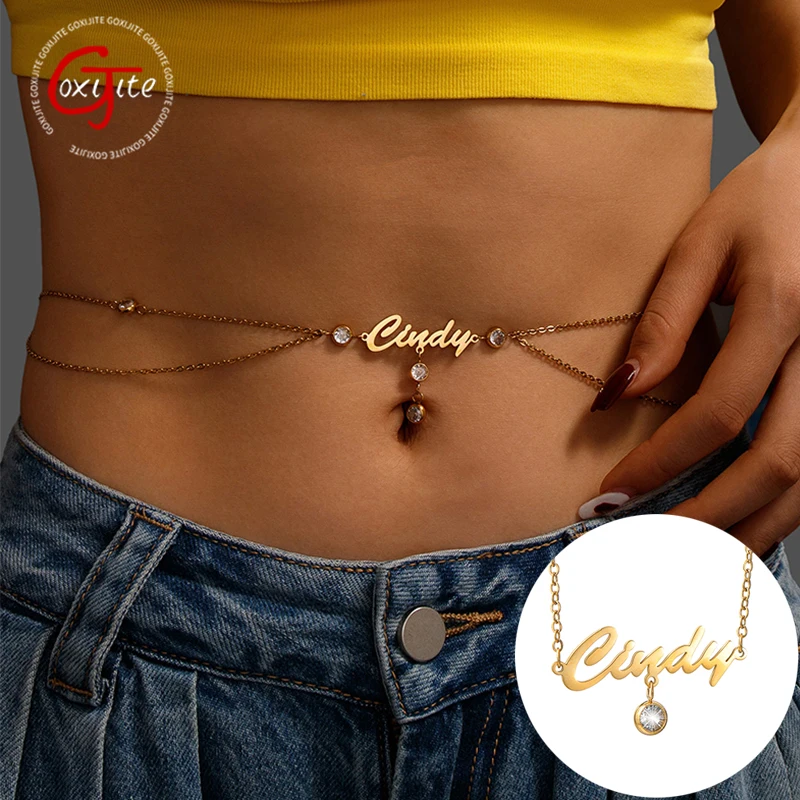Goxijite Özel Ad Bel Zinciri Kadın Kızlar Için Paslanmaz Çelik Kişiselleştirin Kakma Taş Bel Zinciri Zarif Takı Hediye