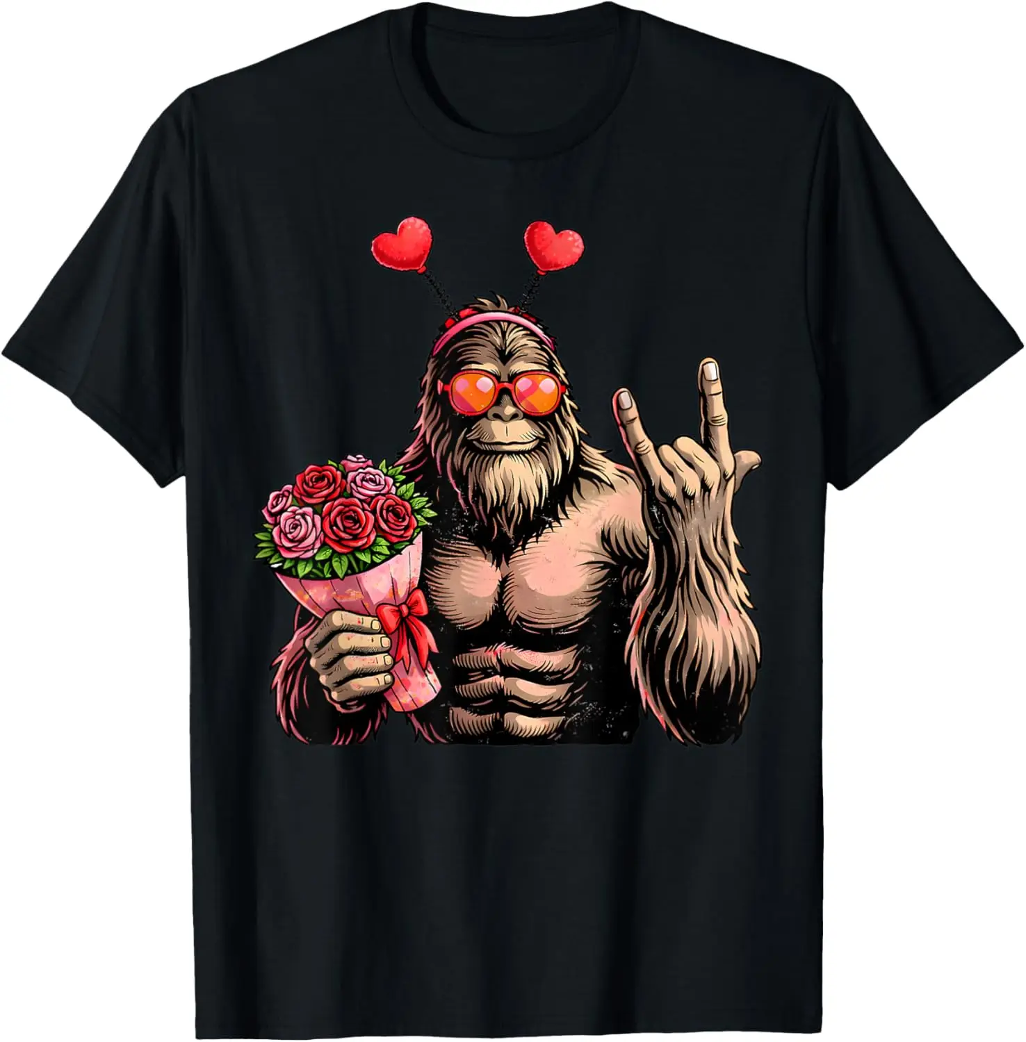 Funny Valentines Day Bigfoot Heart Sasquatch Men Boys Kids T-Shirt