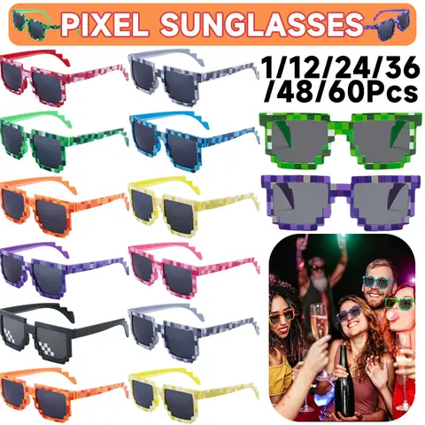 1-60Pcs Pixel Sunglasses Miner Party Retro Pixel Glasses for Adults Party Favors for Birthdays and Game Events Supplies