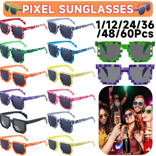 Imagen 1 del producto 1-60 Uds. Gafas de sol de píxel, gafas de píxel Retro para fiesta de minero para adultos, recuerdos de fiesta para cumpleaños y suministros para eventos de juegos
