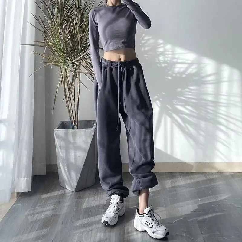 

Women Autumn Simplicity Loose All-match Solid Color Elastic Waist Appear Thin Straight Women Clothes Fashion Trend Casual Pants