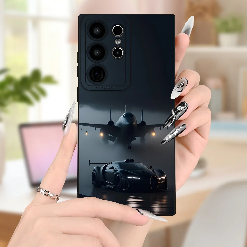Minimalistische zwarte futuristische sportwagen vliegtuig patroon zachte hoes telefoonhoes voor iPhone 17 16 15 14 13 12 11 pro max plus