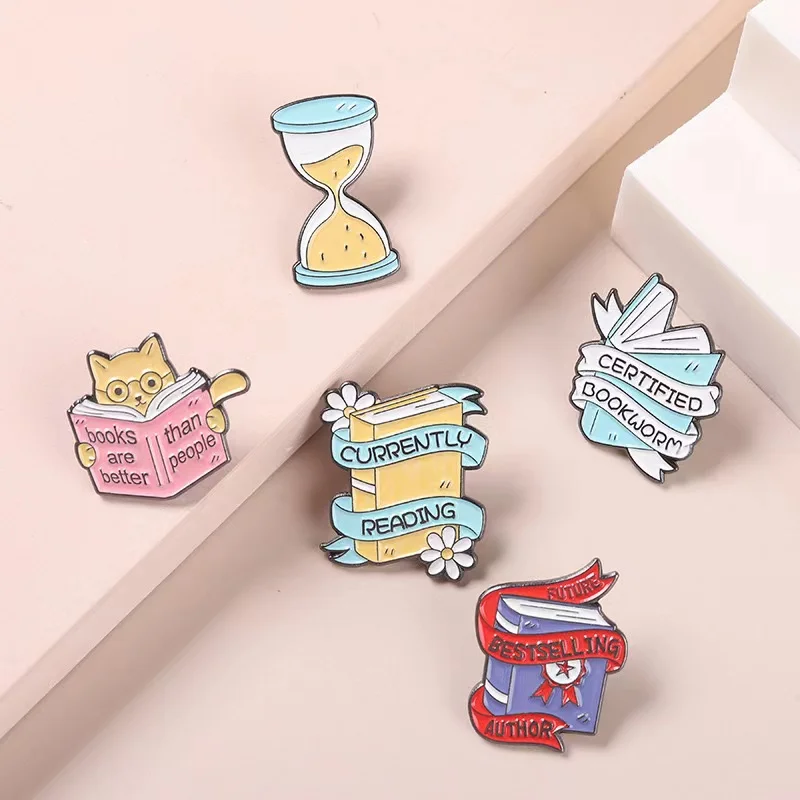 Custom Reading Book Enamel Pins Hourglass 