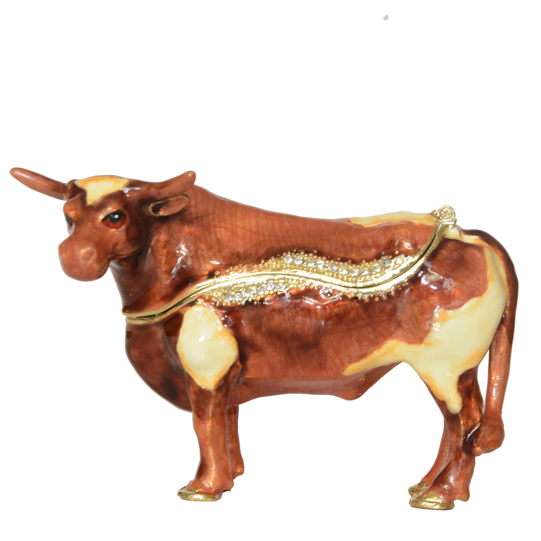 Bull Trinket Box Hinged Cow Jewelry Storage Container Ring Necklace Earring Holder Metal Collectible Gifts