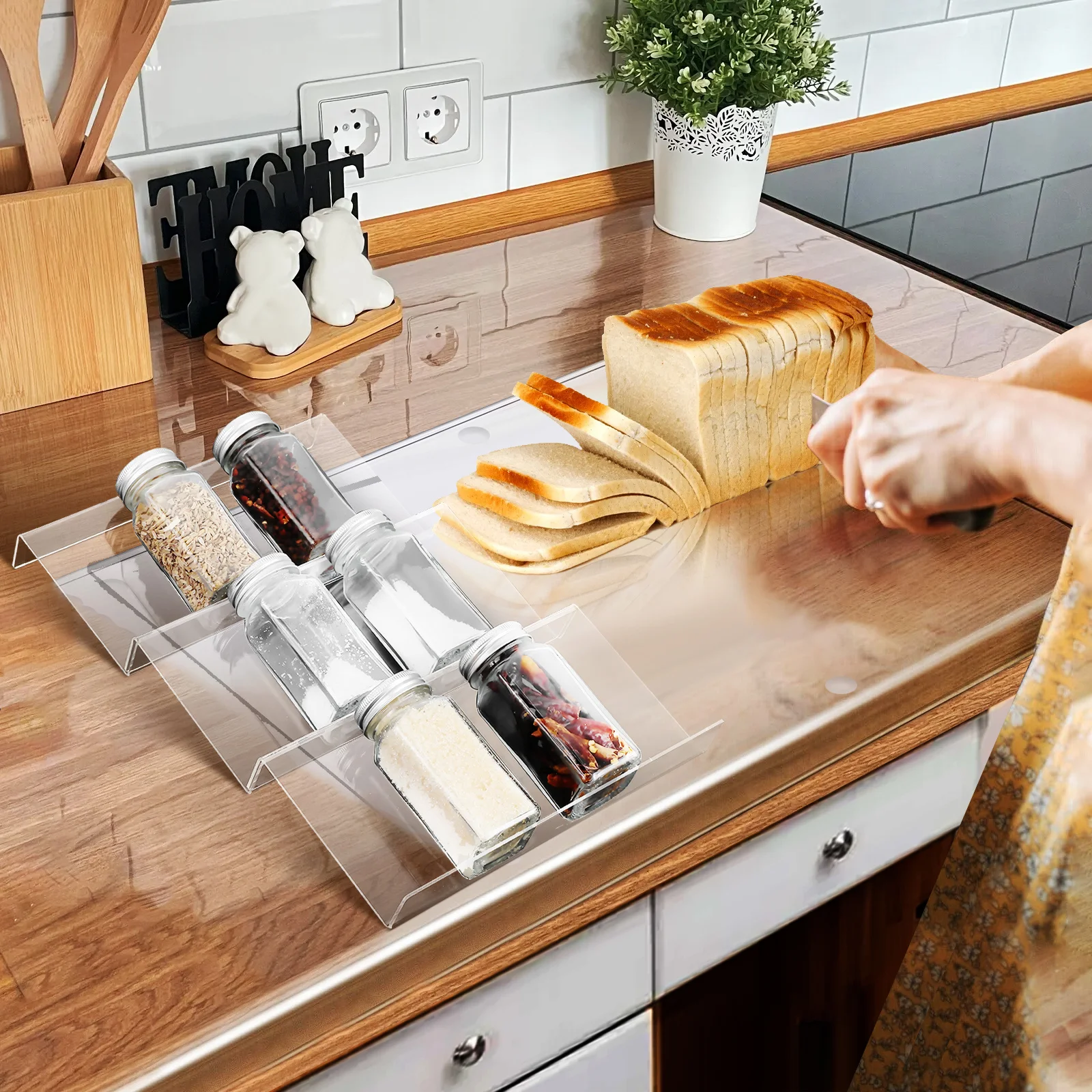 

4Pcs Adjustable Clear Spice Organizer Expandable Drawer Acrylic Rack Tray Insert Kitchen Storage Space Saver Spice Organizer