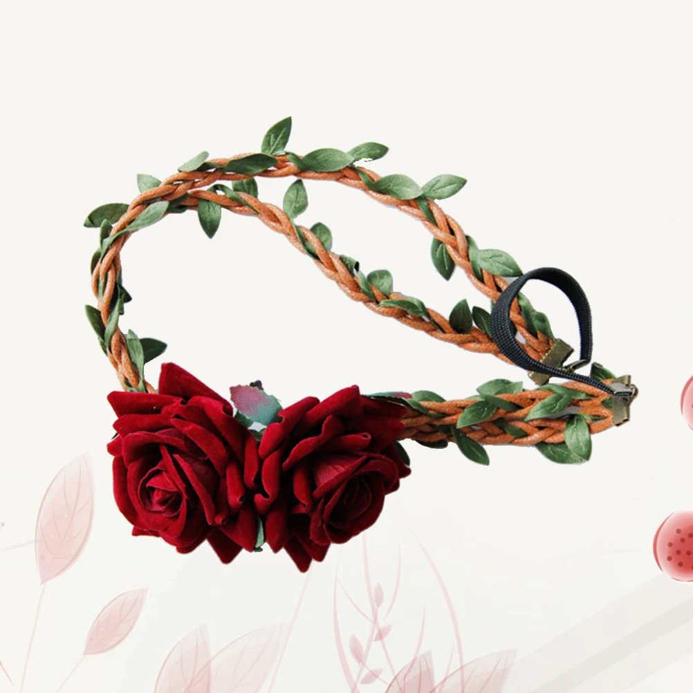 

Rose Wreath Hairband Floral Headpiece Women Headdress Festival Hoop Stylish Headwear Travel Party Wedding Long Braided Rope