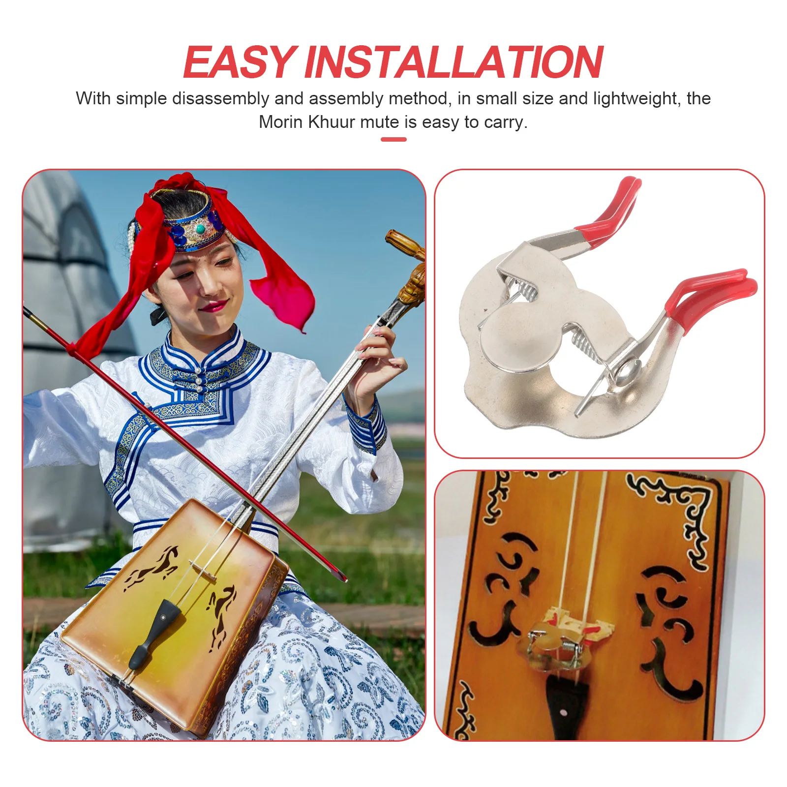 

Matouqin Mute Silver Metal Accessories for Morin Khuur Practice Durable Elegant Small Size Lightweight Horse Head