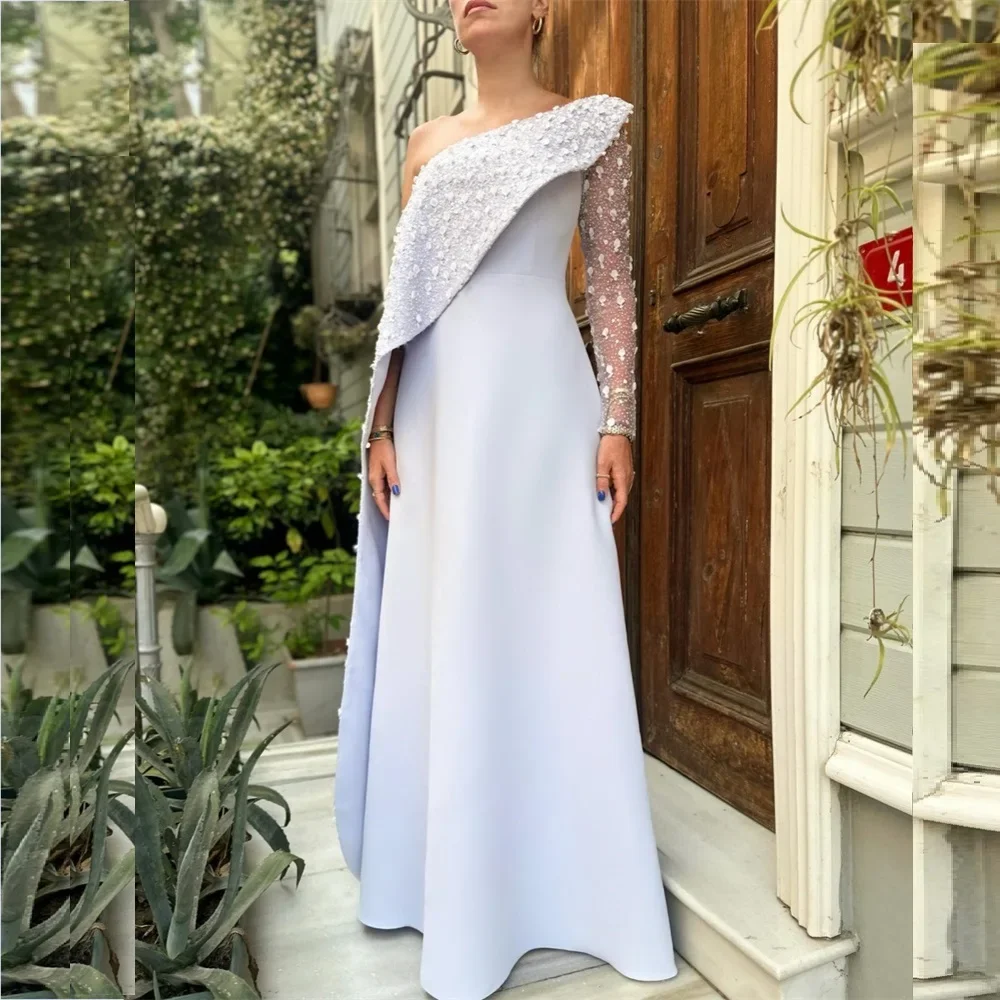 Customized Evening Dress Saudi Arabia Formal Gown Prom One-shoulder A-line Floor Length Tulle Lace Bespoke Occasion Es S