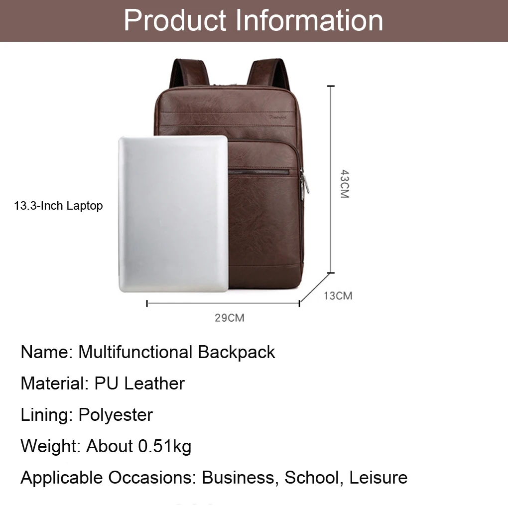 Men Multi-functional Backpack Fashionable PU Leather  Large Capacity Comfortable Laptop Bags School Business Leisure Backpacks