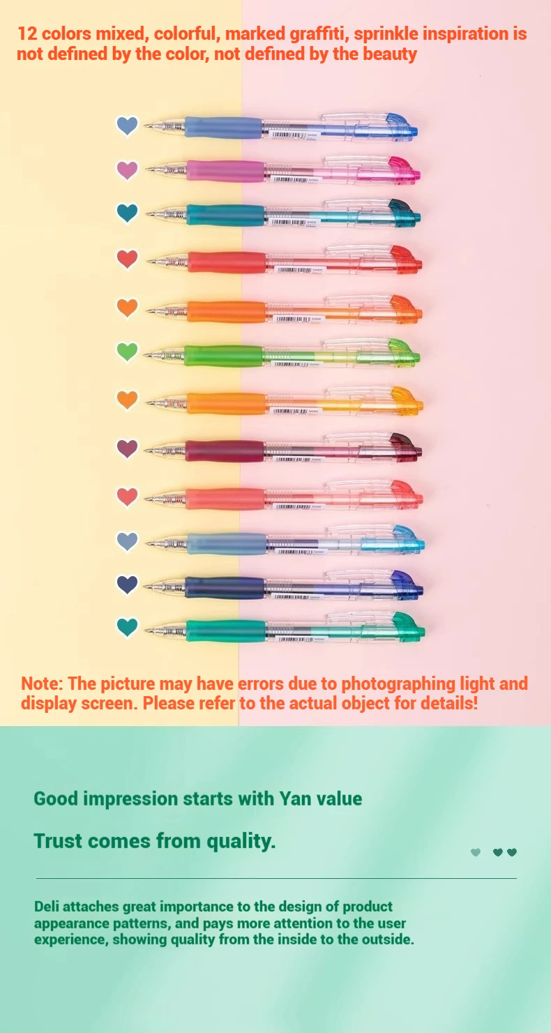 6/12 Stück Deli 0,5-mm-Farbstift, Stift für Notizen, Stift für wichtige Aufzeichnungen, Schulbedarf, Büromaterial. – Detail 2