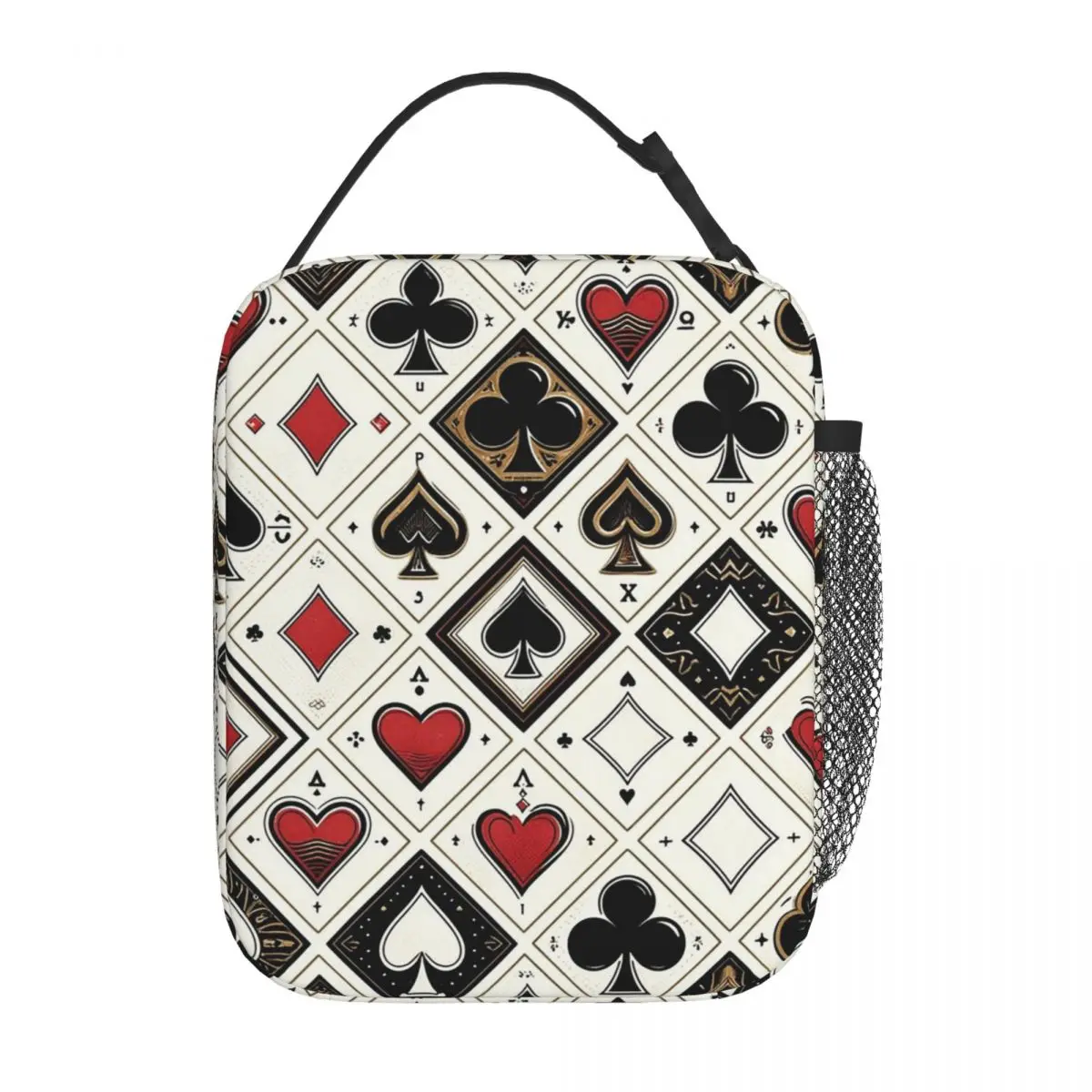 Casino Playing Card Symbols Diamond Heart Spade Clubs Insulated Lunch Bag for Women Children Food Boxes Thermal Lunch Box Tote
