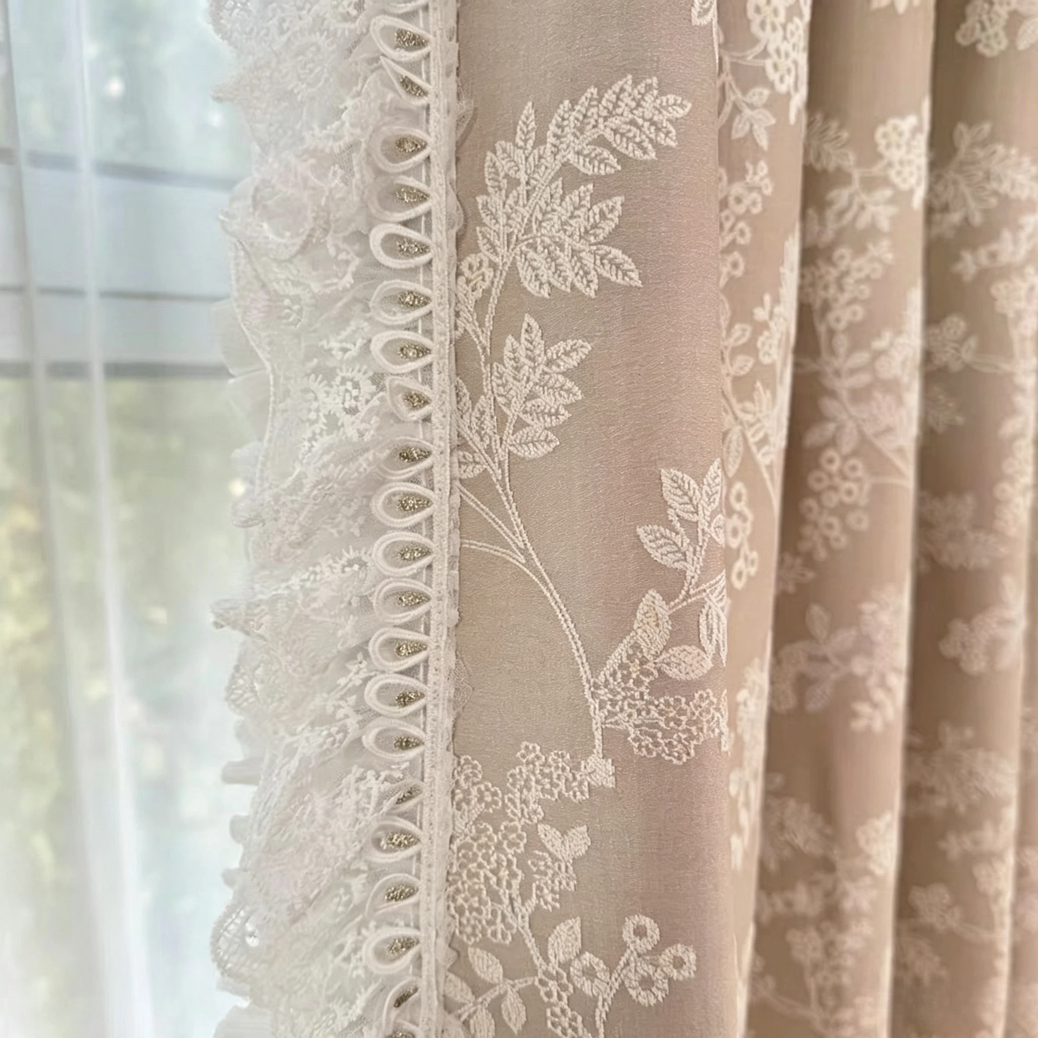 New Lace Fungus Lace Splicing Pink Jacquard Curtains for Living Room Bedroom Partition Curtains Customized Finished Products