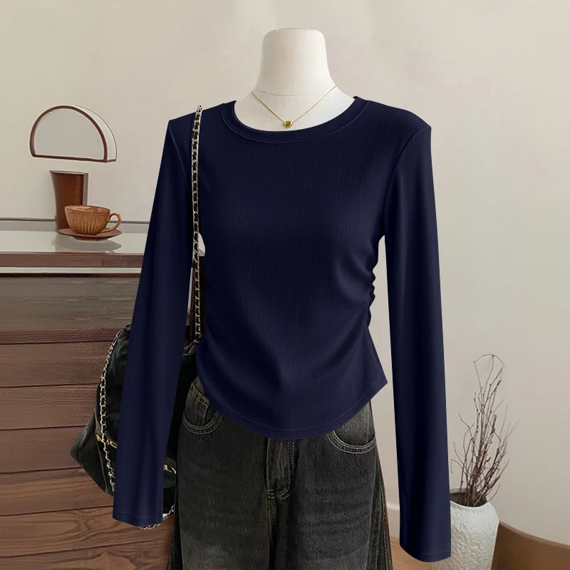 

Женская футболка Tead Long Sve с застежкой на талии, асимметричный модный топ на весну и осень с цветной базой