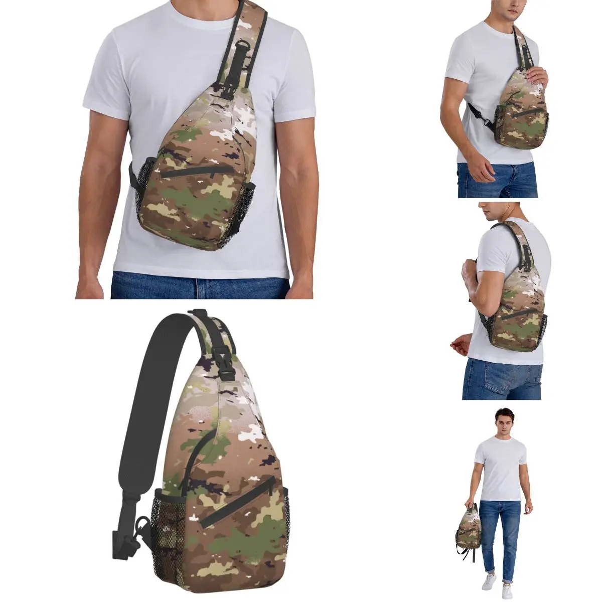 OCP Army Camouflage Small Sling Bag Chest Crossbody Shoulder Sling Backpack Outdoor Hiking Daypacks Camo Casual Bag