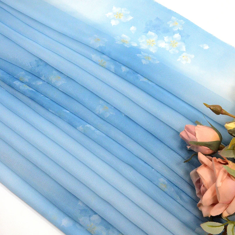 

Chinese Style Small Pear Flower Print Chiffon Fabric Pear Blossoms Dyeing Printed Fabric Hanfu Dance Dress DIY Sewing Cloth