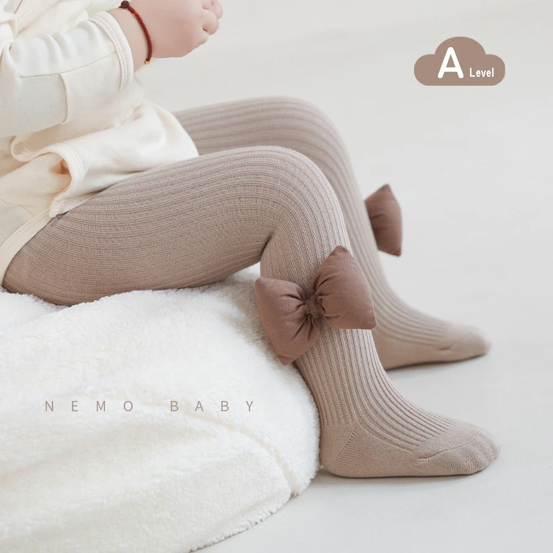 

2023 Autumn Winter Baby Girls Big Bow Pantyhose Leggings High Quality Pure Color Cotton Stocking Tights For Kids Girls 6M-8years