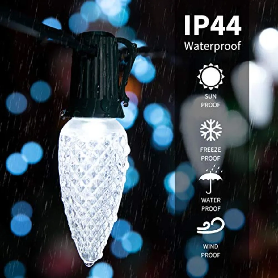 Christmas String Lights Outdoor Led Christmas Lights +2 Spare Strawberry Bulbs Connectable UL Certified for Indoor Outdoor Roof