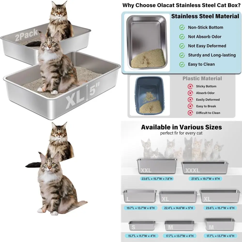 

Extra Large Stainless Steel Litter Box Set, 22.4x14.56x5, XL Deep Metal Cat Litter Pan for Multiple Cats, Easy Clean, Non-Stick