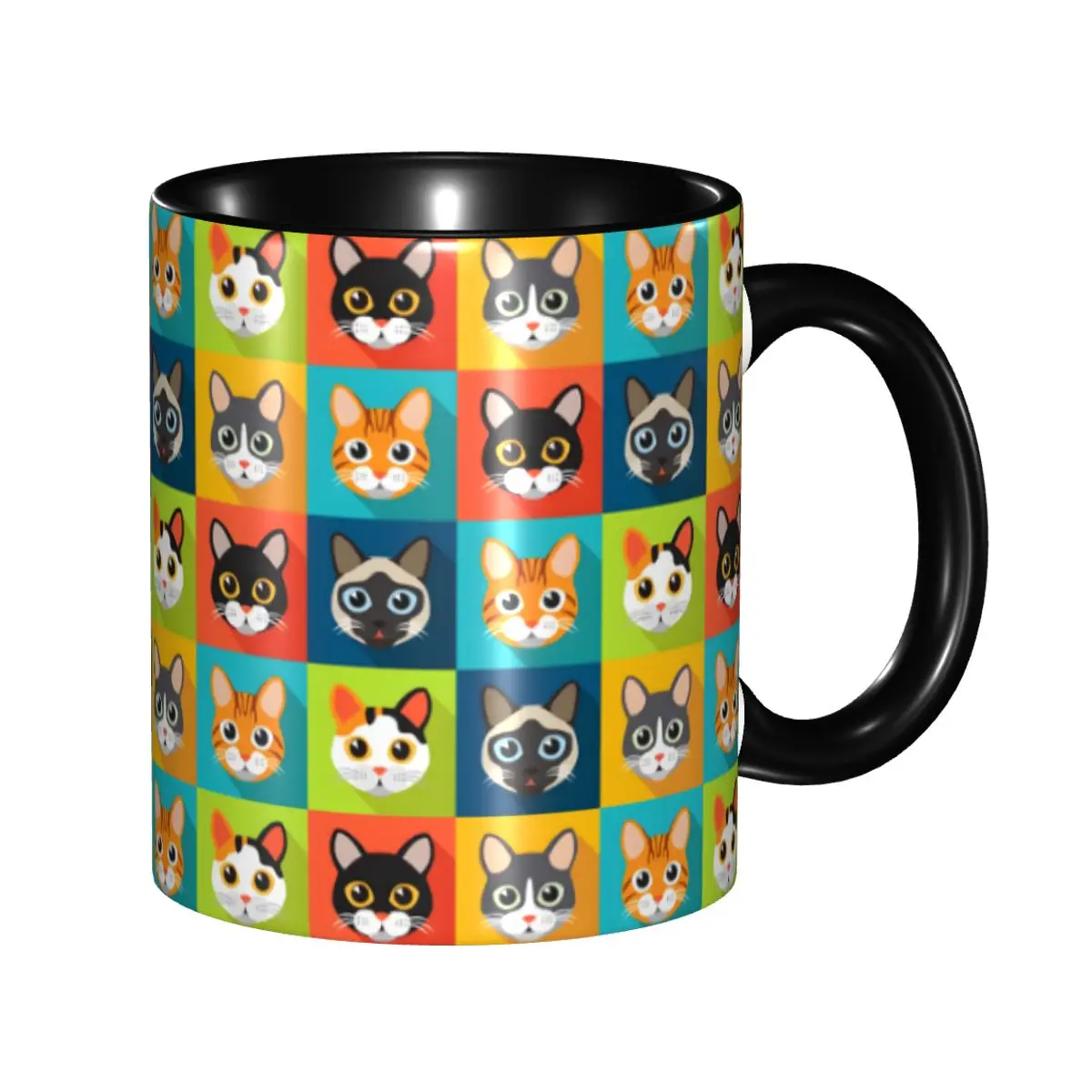 

Custom Cute Black Cat Mugs DIY Colorful Pattern Oil Painting Ceramic Milk Tea Coffee Cup
