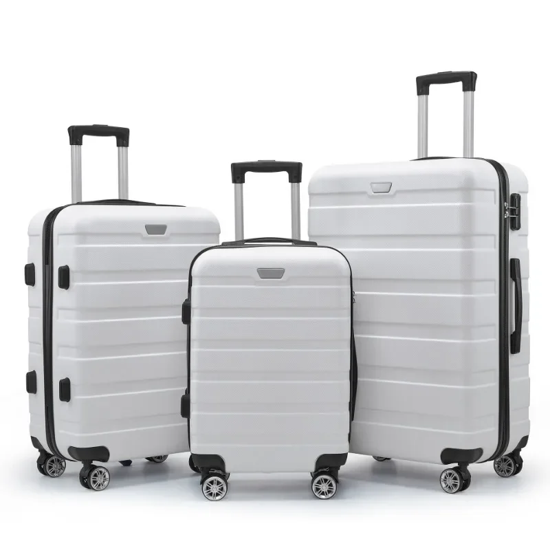 Expandable 3pcs Luggage Set-Durable Hard Shell Suitcases with Spinner Wheels & TSA Lock,Lightweight Travel Cases in White Stripe