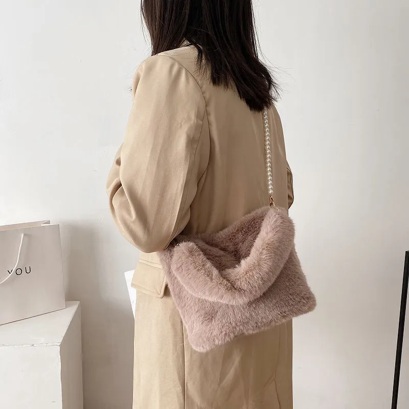 New Fashion Imitation Mink Fur Bag Female Literary One-shoulder Messenger Bag Fur Shoulder Strap Trendy All-match Handbag