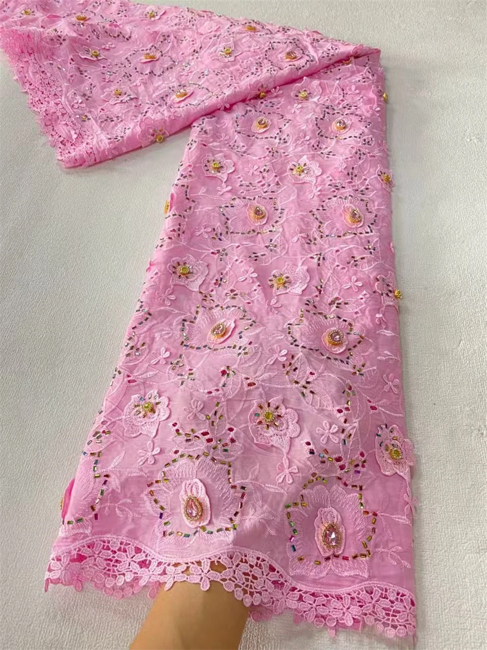 

2025 африканская нигерийская высококачественная кружевная ткань с вышивкой, французский тюль, блестки, органза, 5 ярдов для свадебных платьев JL487