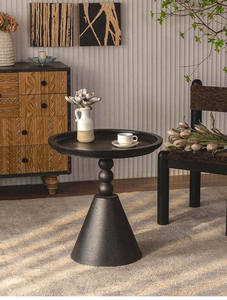 Middle ancient style black retro circular sofa edge table Creative Light Luxury Minimalist Small House Tea Table Table