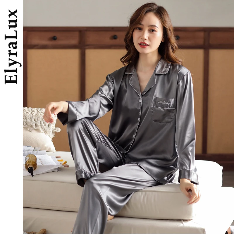 

ElyraLux Womens Silk Satin Pajamas Set Sleepwear Pijama Women Loungewear Pajamas Suit Female Sleep Two Piece Set Feminino Pyjama
