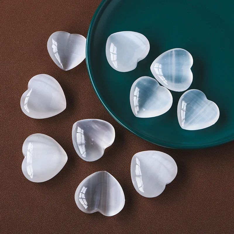 Large Natural Selenite Bowl White Gypsum Heart Moon Minerals Healing Stone Seven Chakra Decor Crafts Ornaments Gem 1pc